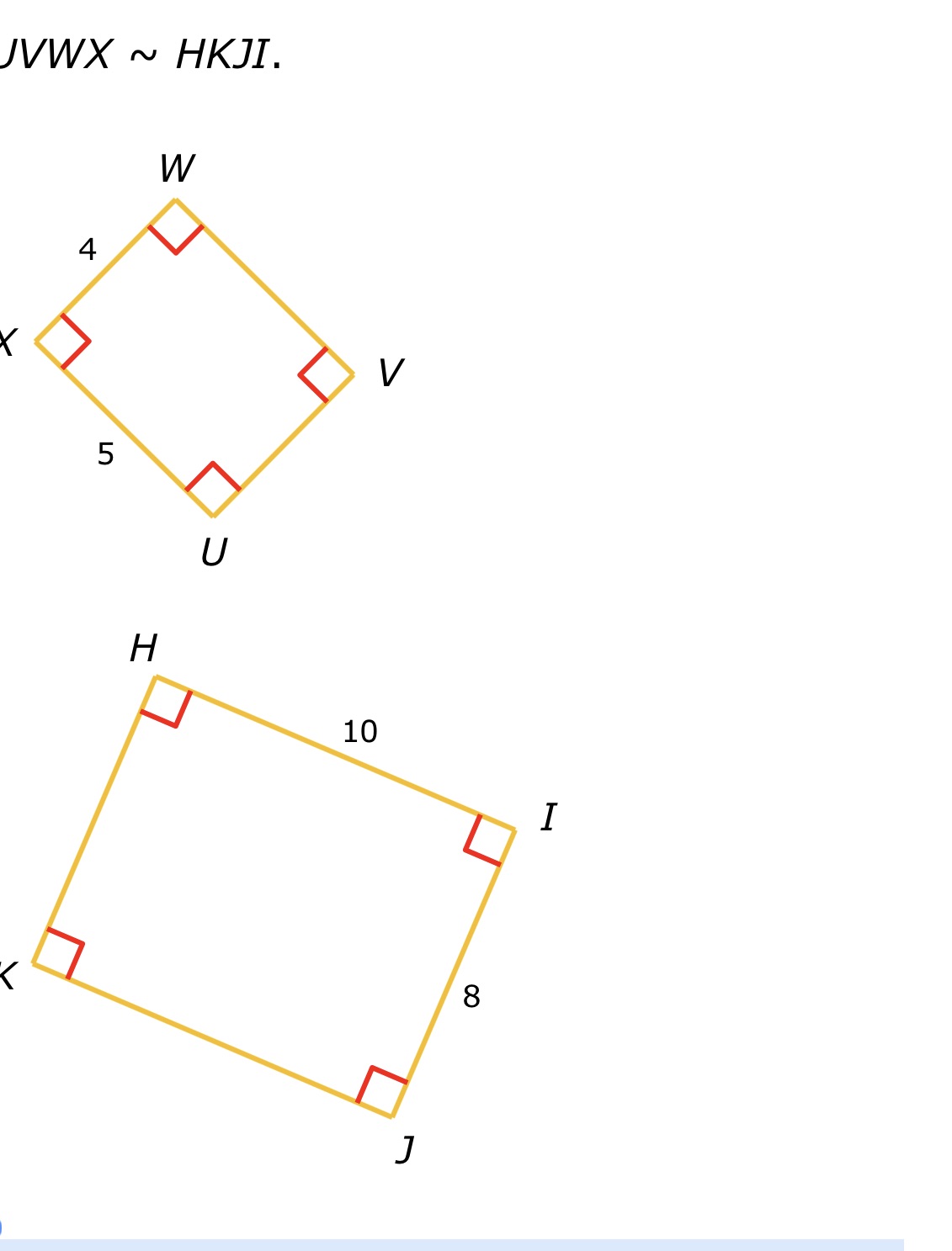 What is the similarity ratio of UVWX to