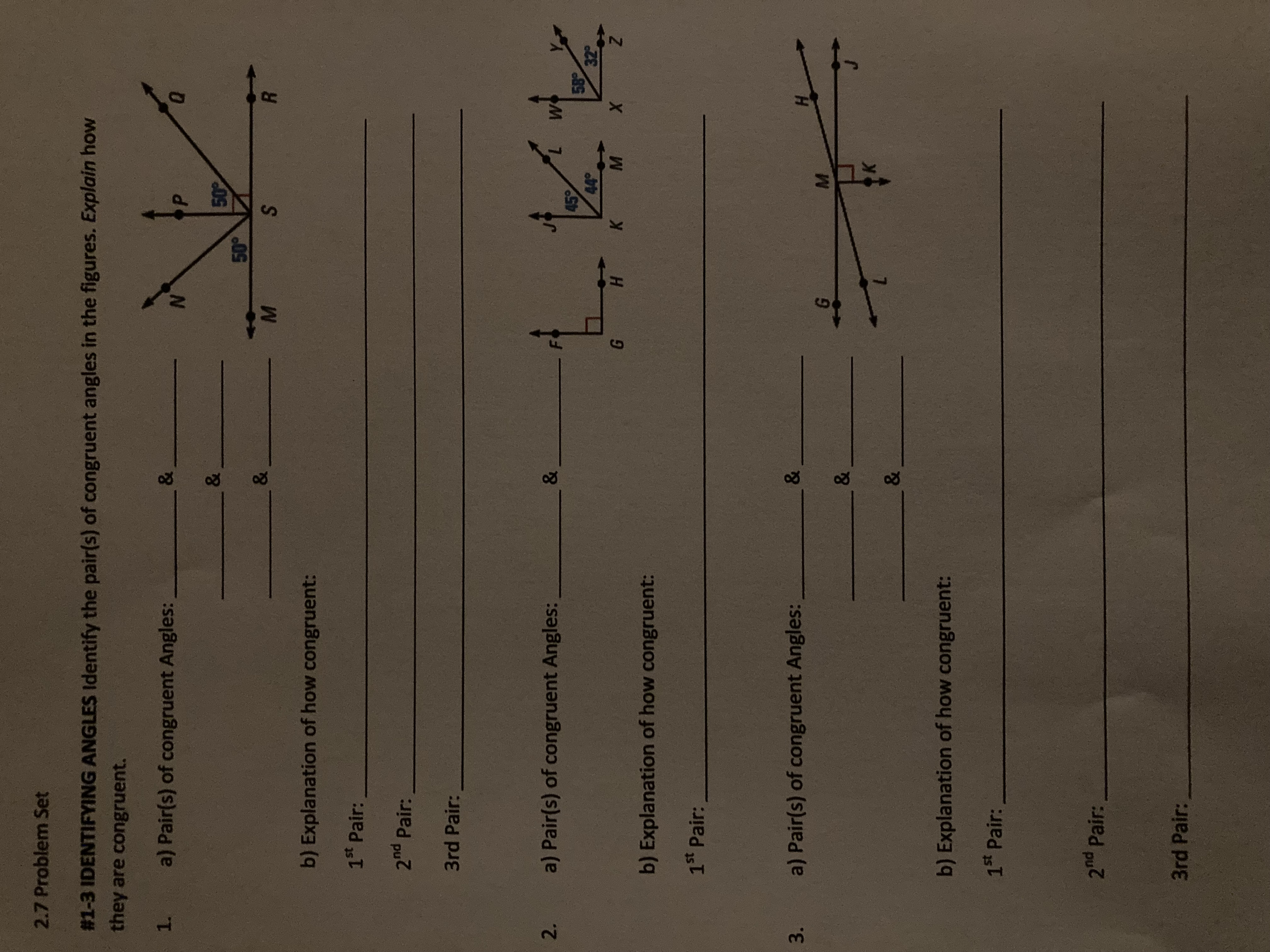 2.7 Problem Set #1-3 IDENTIFYING ANGLES Identify