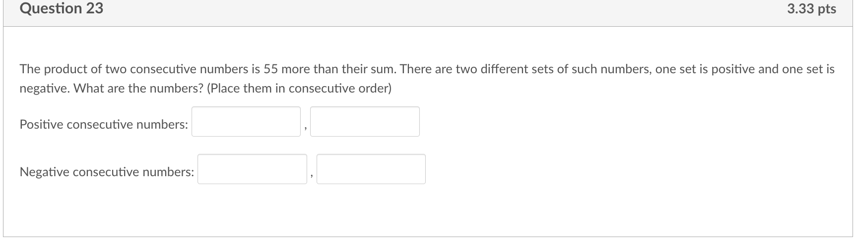 The product of two consecutive numbers is 55 more