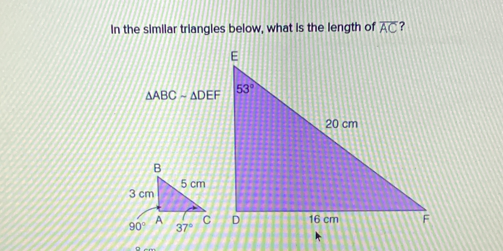 In the similar triangles below, what is the