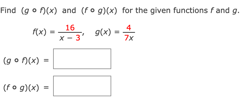 Find (go f) (x) and (fo g)(x) for the given