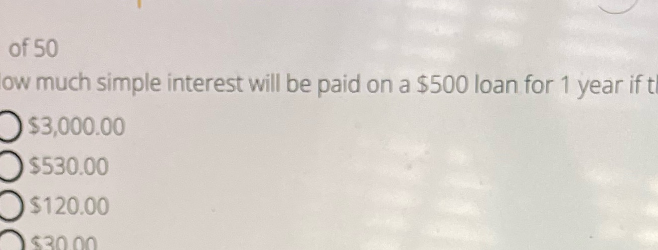 of 50 ow much simple interest will be paid on a