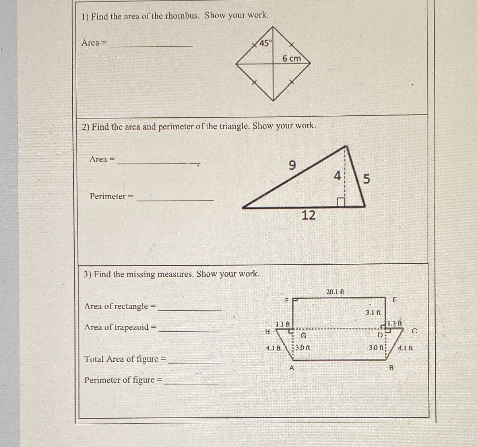 Pls help on this 1) Find the area of the rhombus.