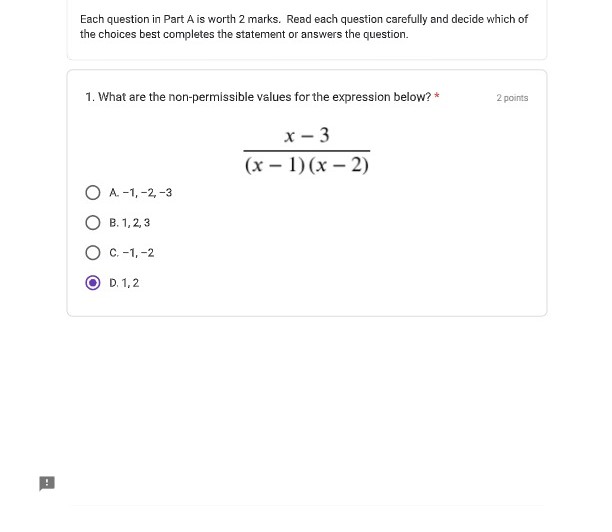 Each question in Part A is worth 2 marks. Read