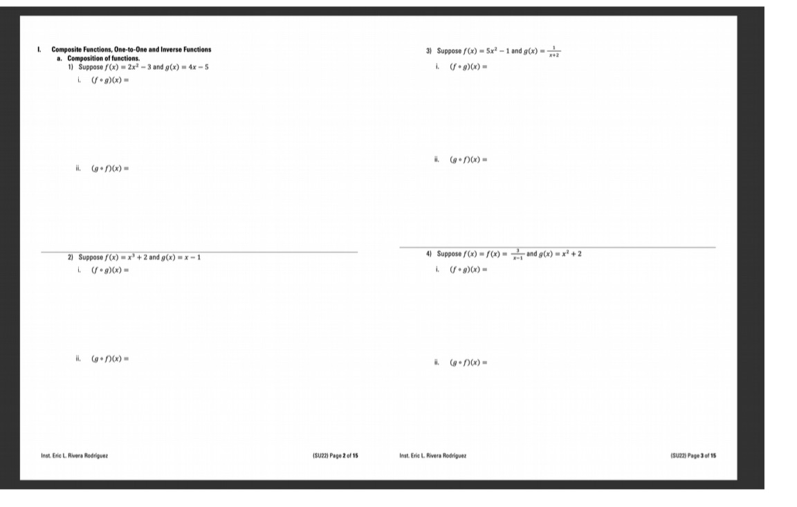 Composite Functions, One-to-One and Inverse