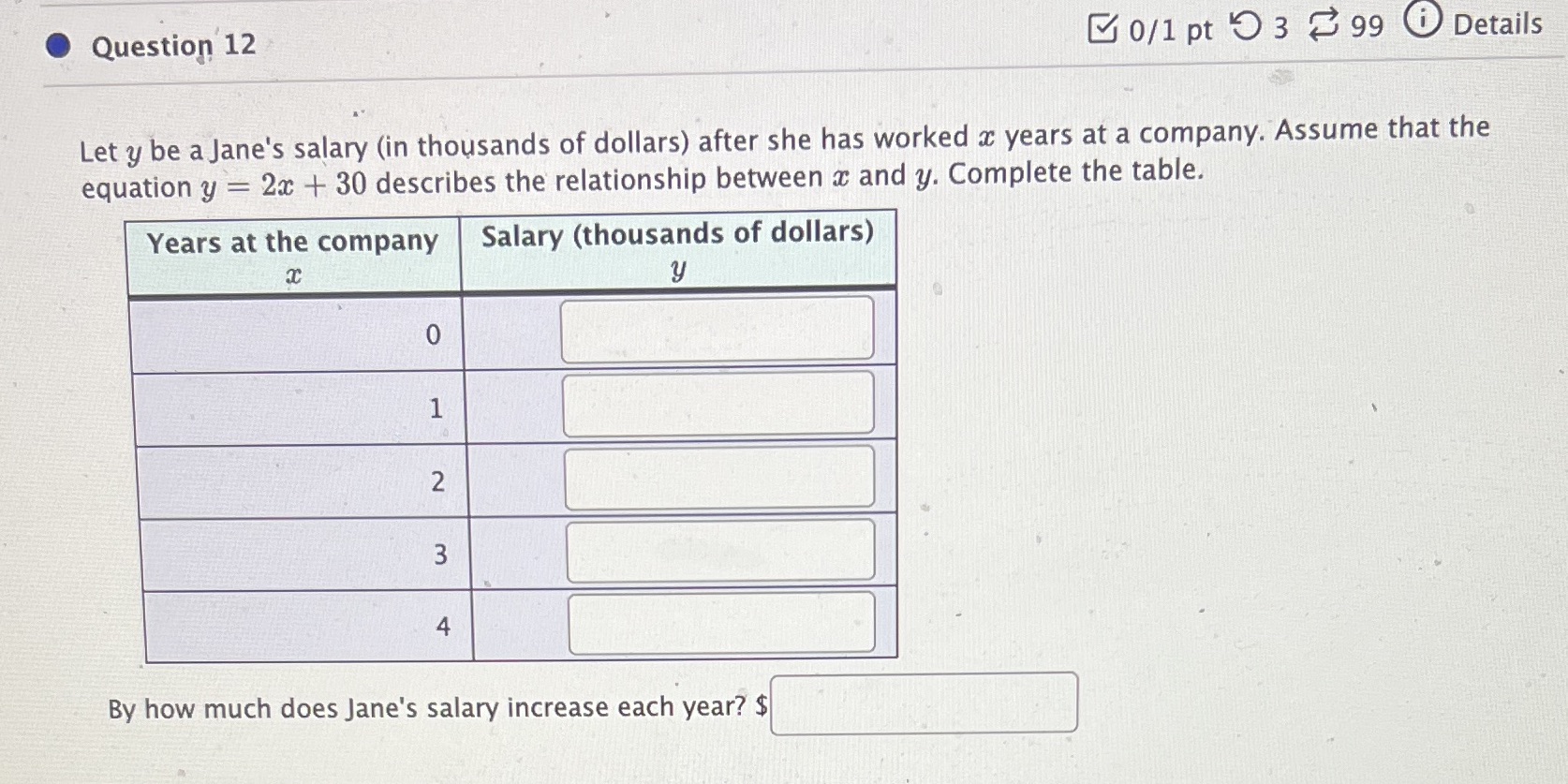 . Question 12 0/1 pt 9 3 99 0 Details Let y be a