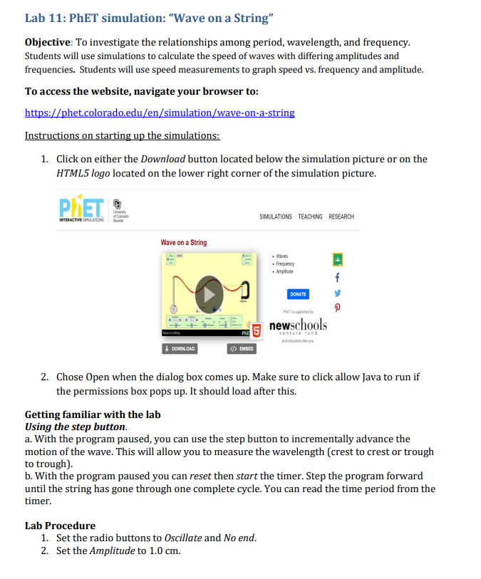 Lab 11: PhET simulation: "Wave on a String"