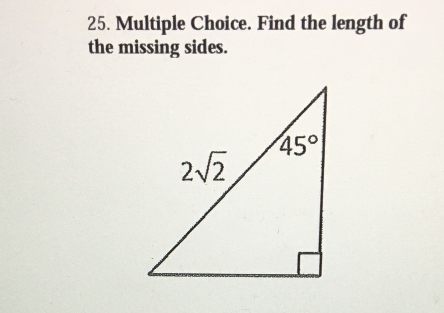 25. Multiple Choice. Find the length of the