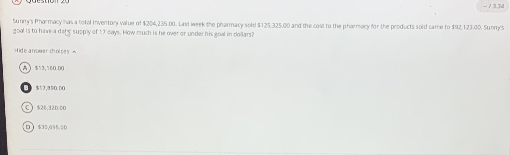 - 13.34 Sunny's Pharmacy has a total