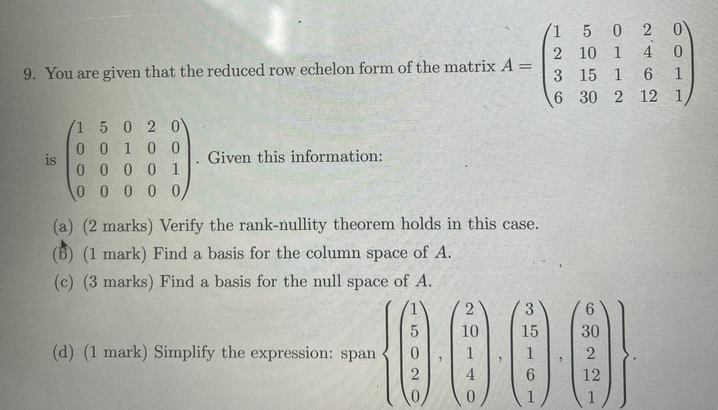 1 50 2 10 9. You are given that the reduced row