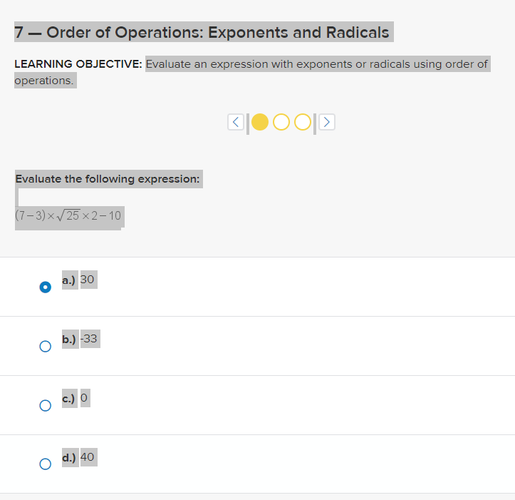 7 - Order of Operations: Exponents and Radicals