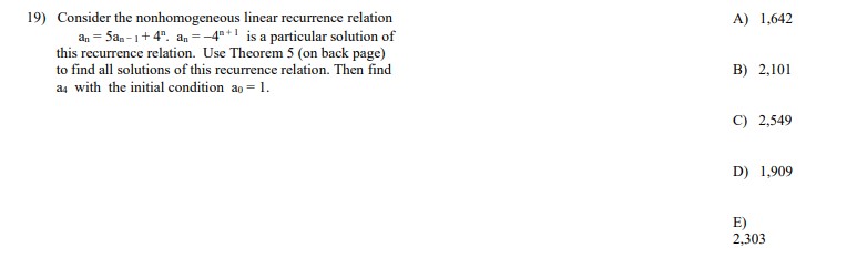 19) Consider the nonhomogeneous linear recurrence
