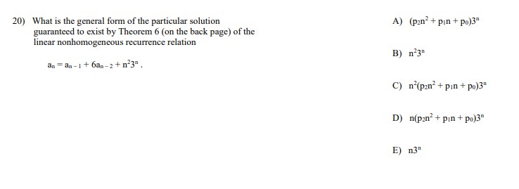 19) Consider the nonhomogeneous linear recurrence