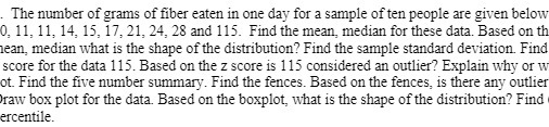 The number of grams of fiber eaten in one day for