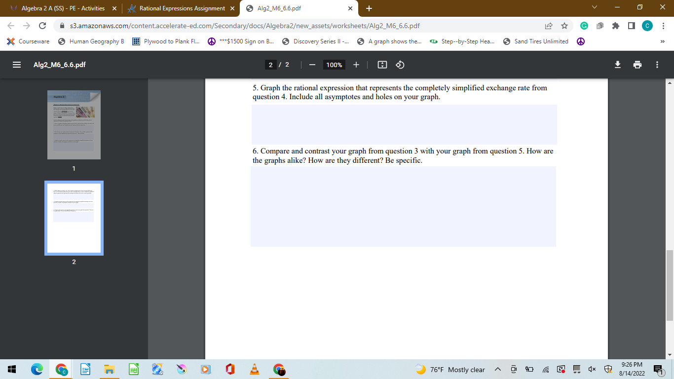Algebra 2 A (SS) - PE - Activities X K Rational
