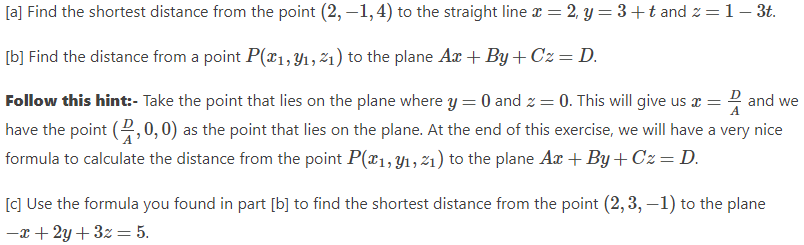 [a] Find the shortest distance from the point [2,