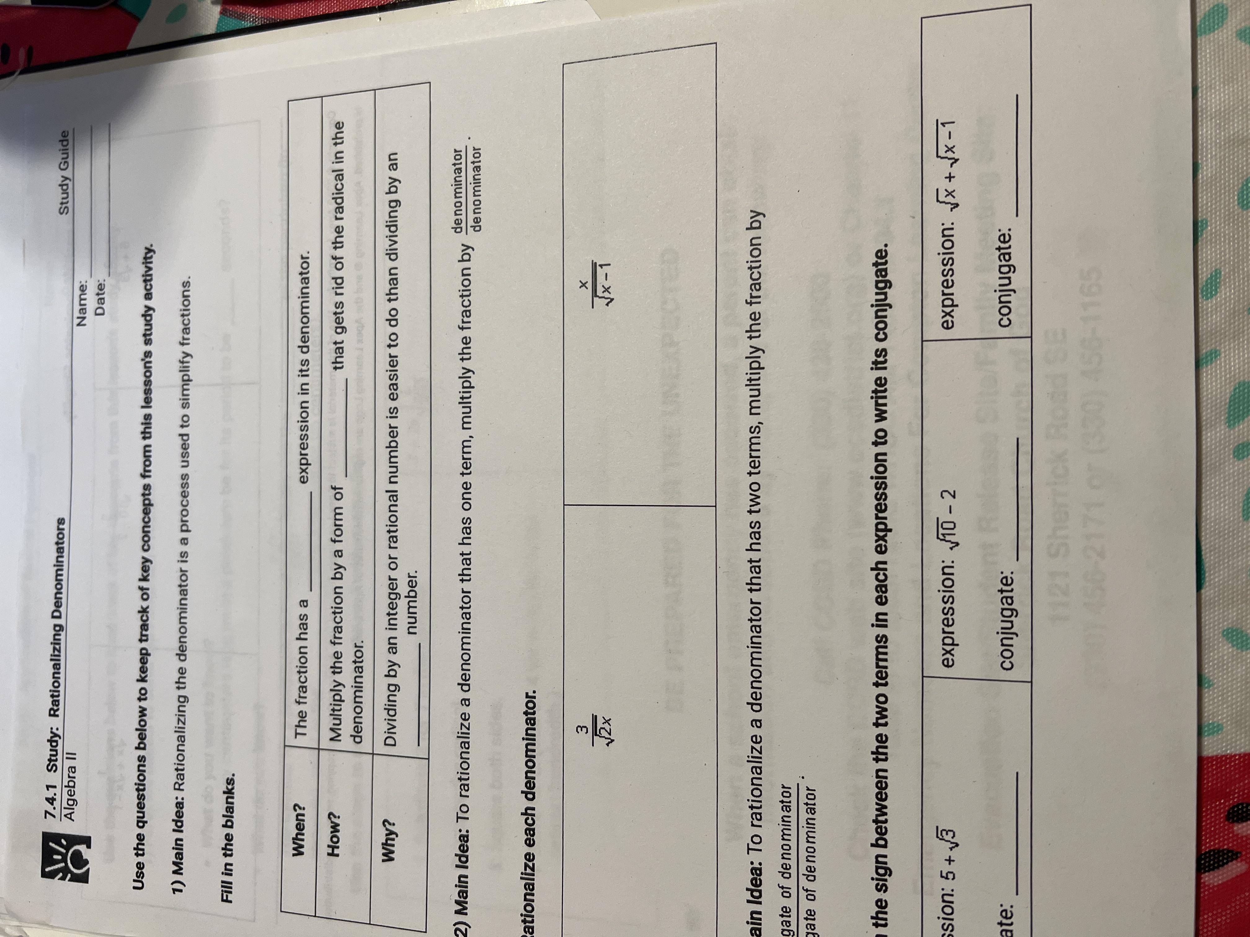 7.4.1 Study: Rationalizing Denominators Study