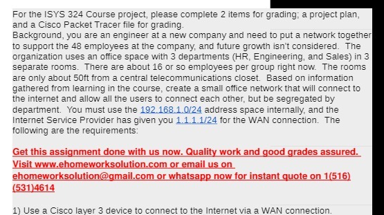 For the ISYS 324 Course project, please complete