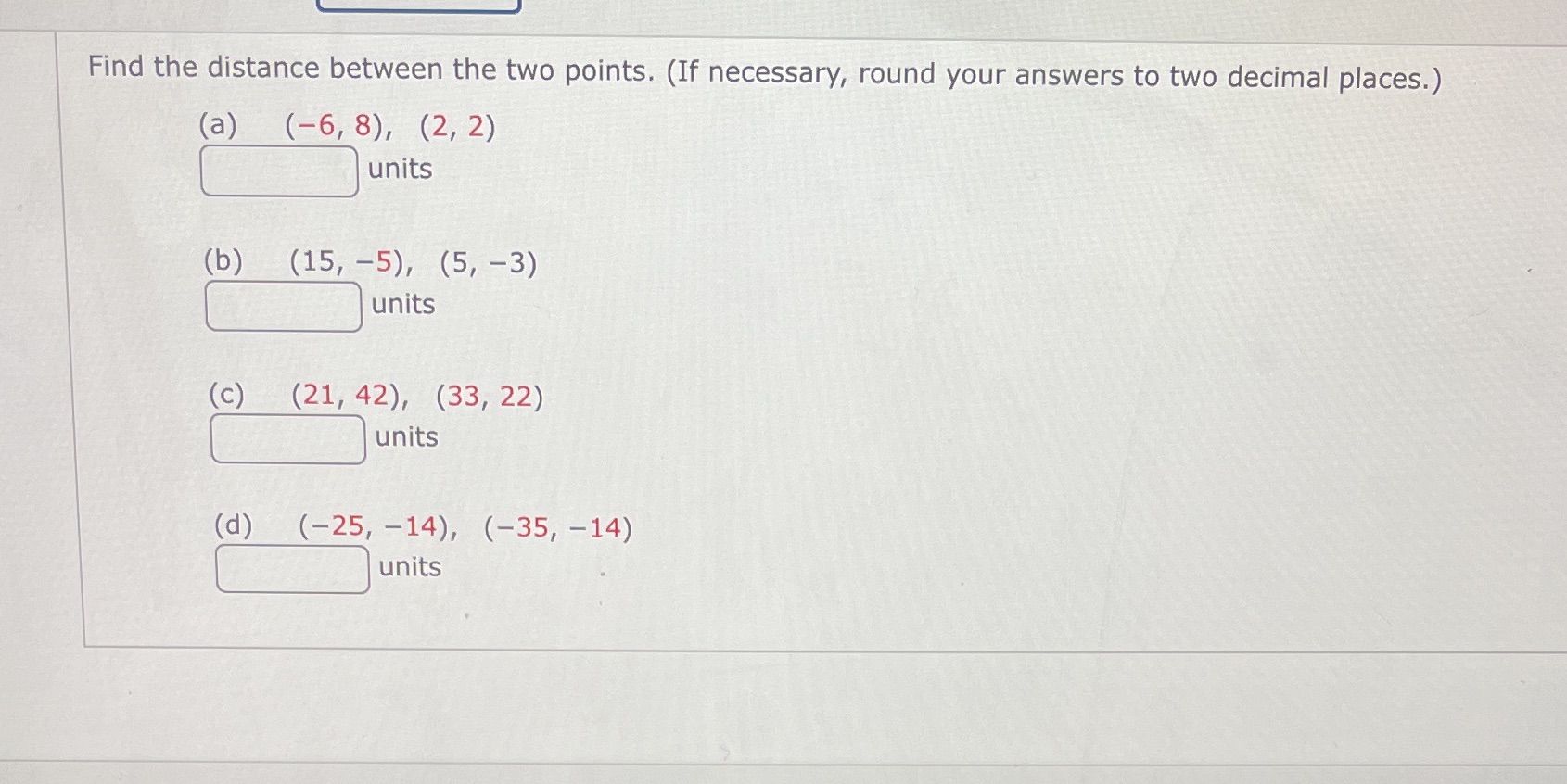 Find the distance between the two points. (If