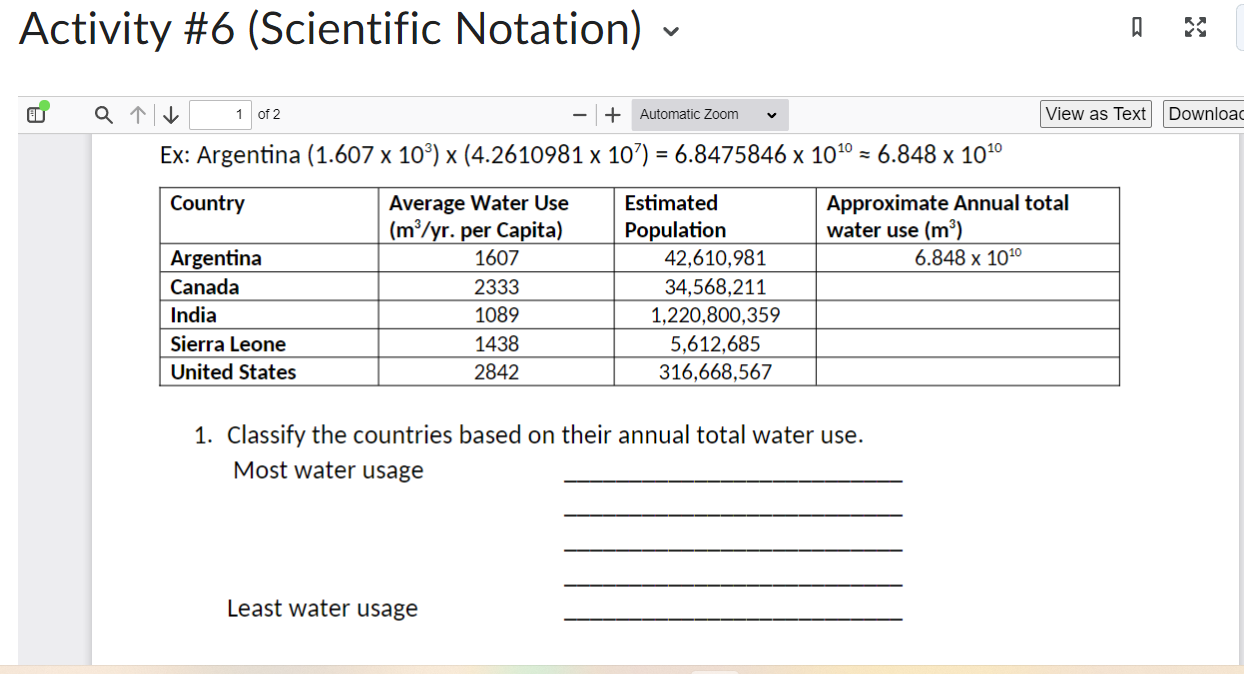Activity #6 (Scientific Notation) v 1 of 2 - +