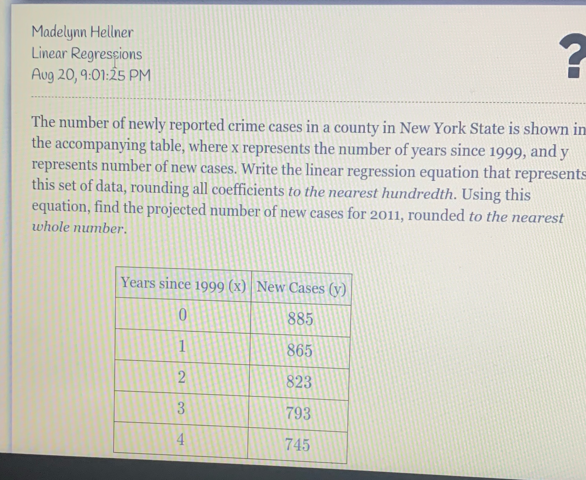 Madelynn Hellner Linear Regressions Aug 20,