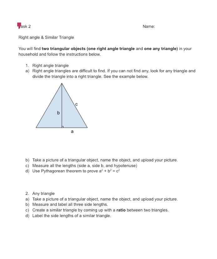 rask 2 Name: Right angle & Similar Triangle You