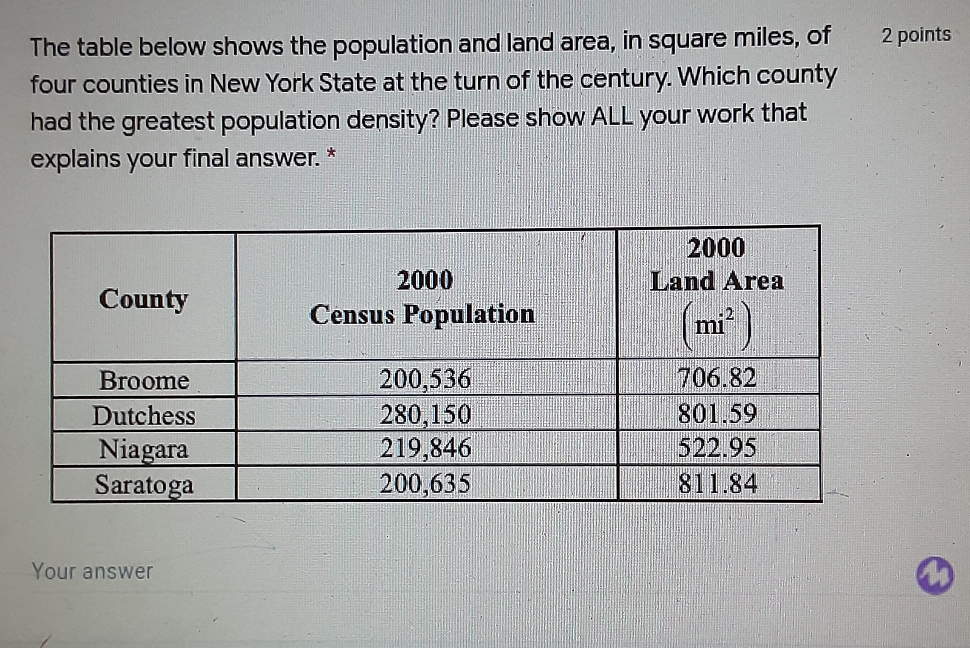 Please solve this question The table below shows