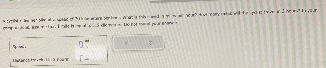 Math A cyclist rides her bike at a speed of 20