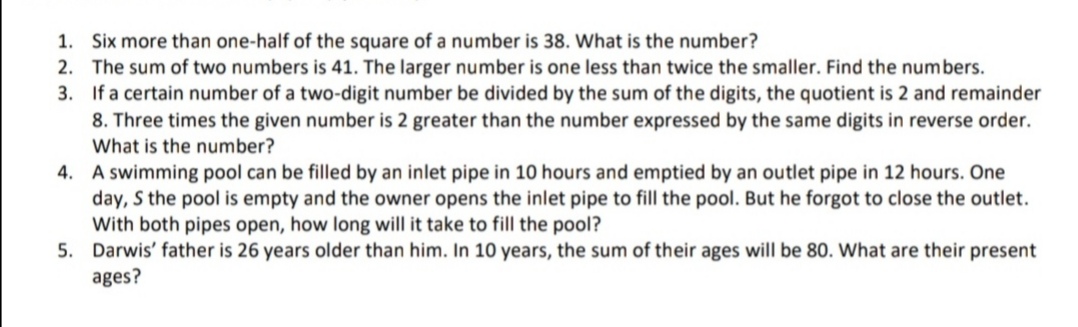 1. 2. 3. Six more than one-half of the Square of