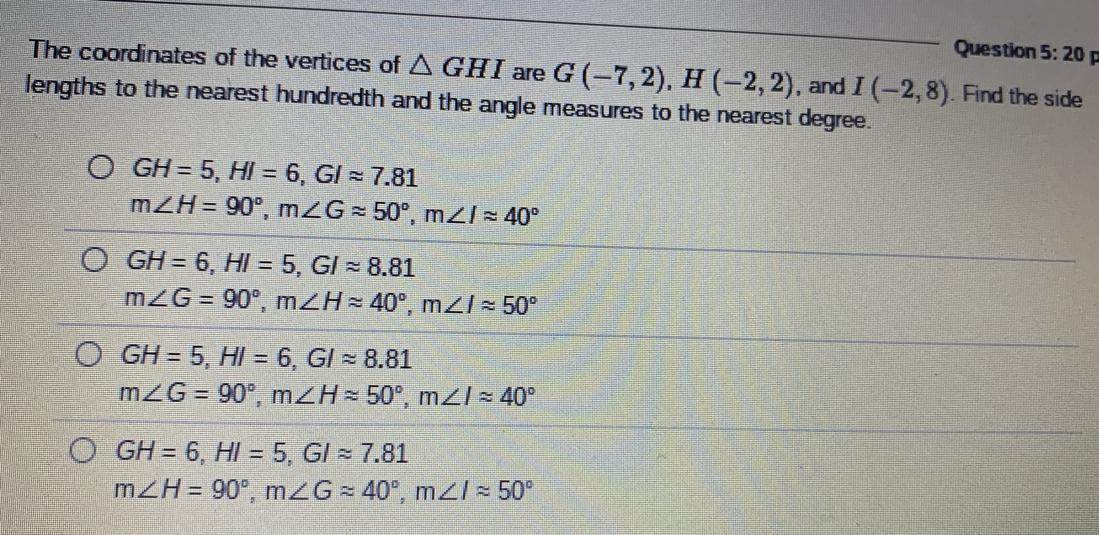 Question 5: 20 p The coordinates of the vertices