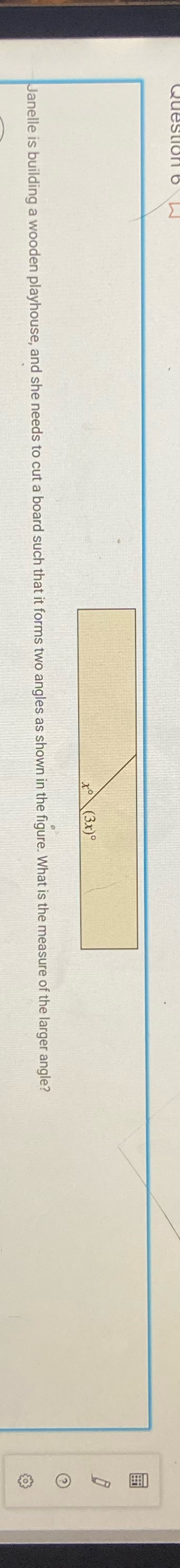 What is the measure of the larger angle? To (3x)0
