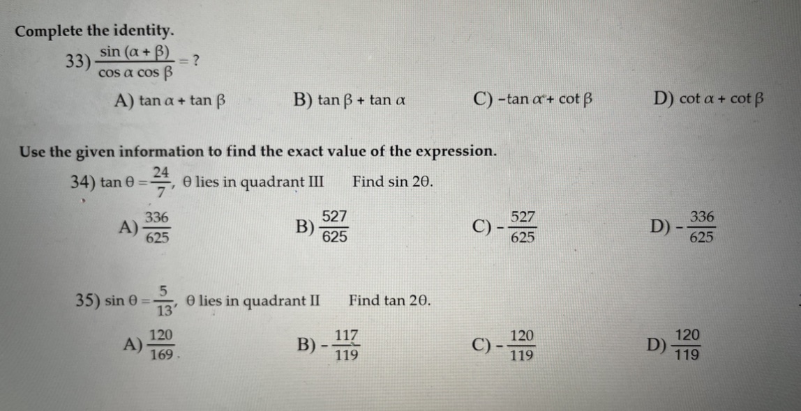 Break down each problem and show each step