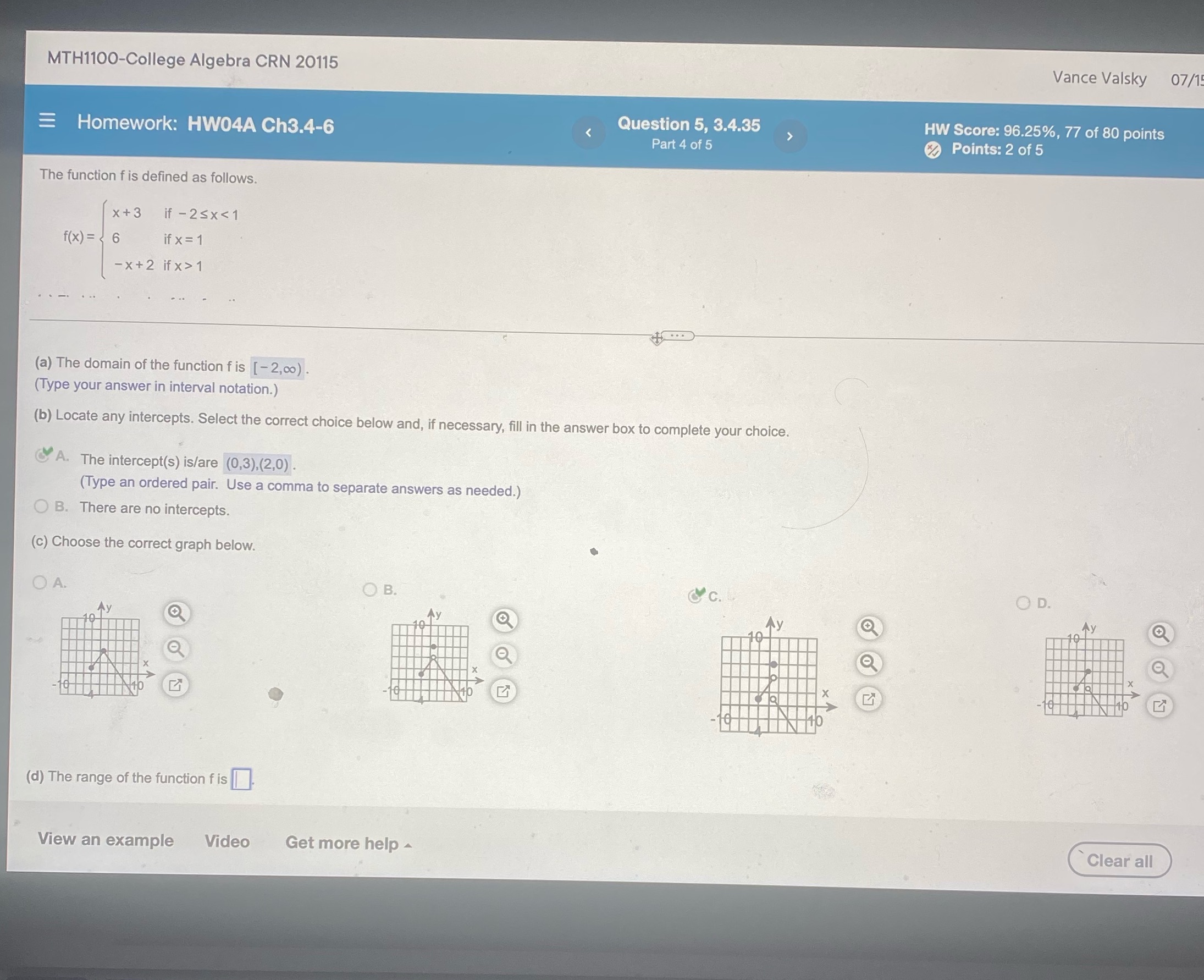 Do ONLY (d) MTH1100-College Algebra CRN 20115