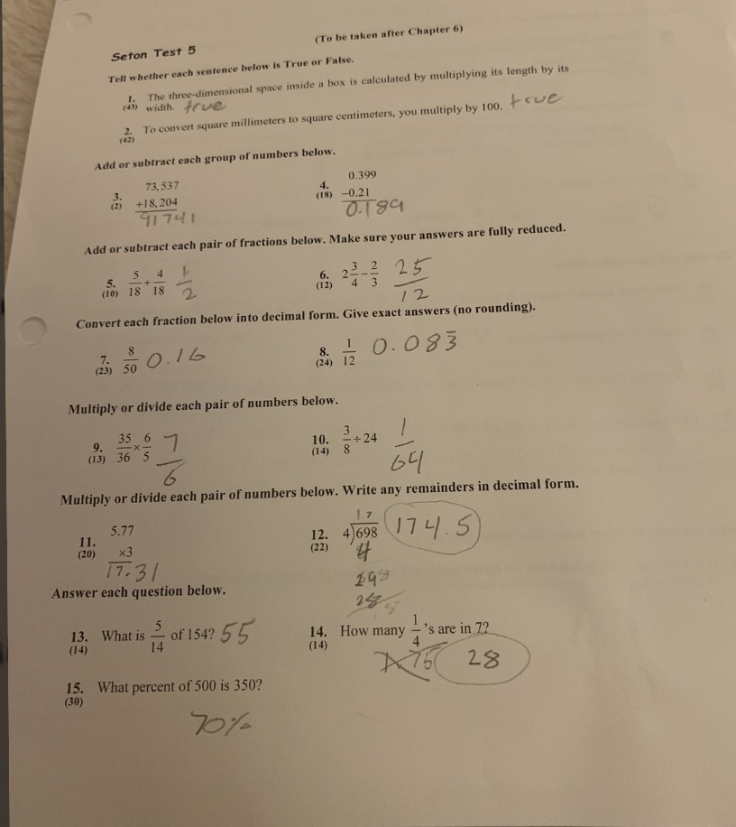 Please grade this test Seton Test 5 (To be taken