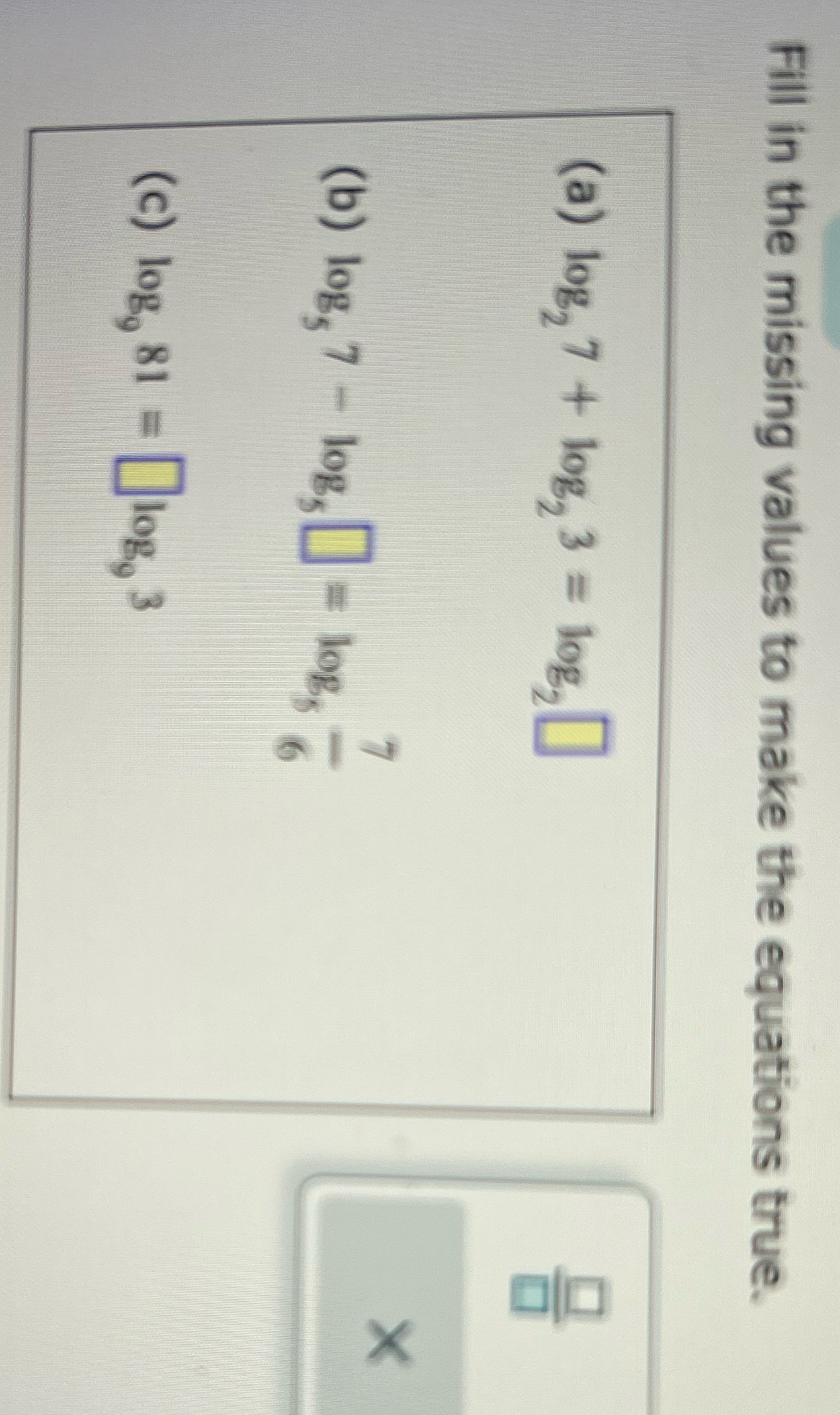 Fill in the missing values to make the equations