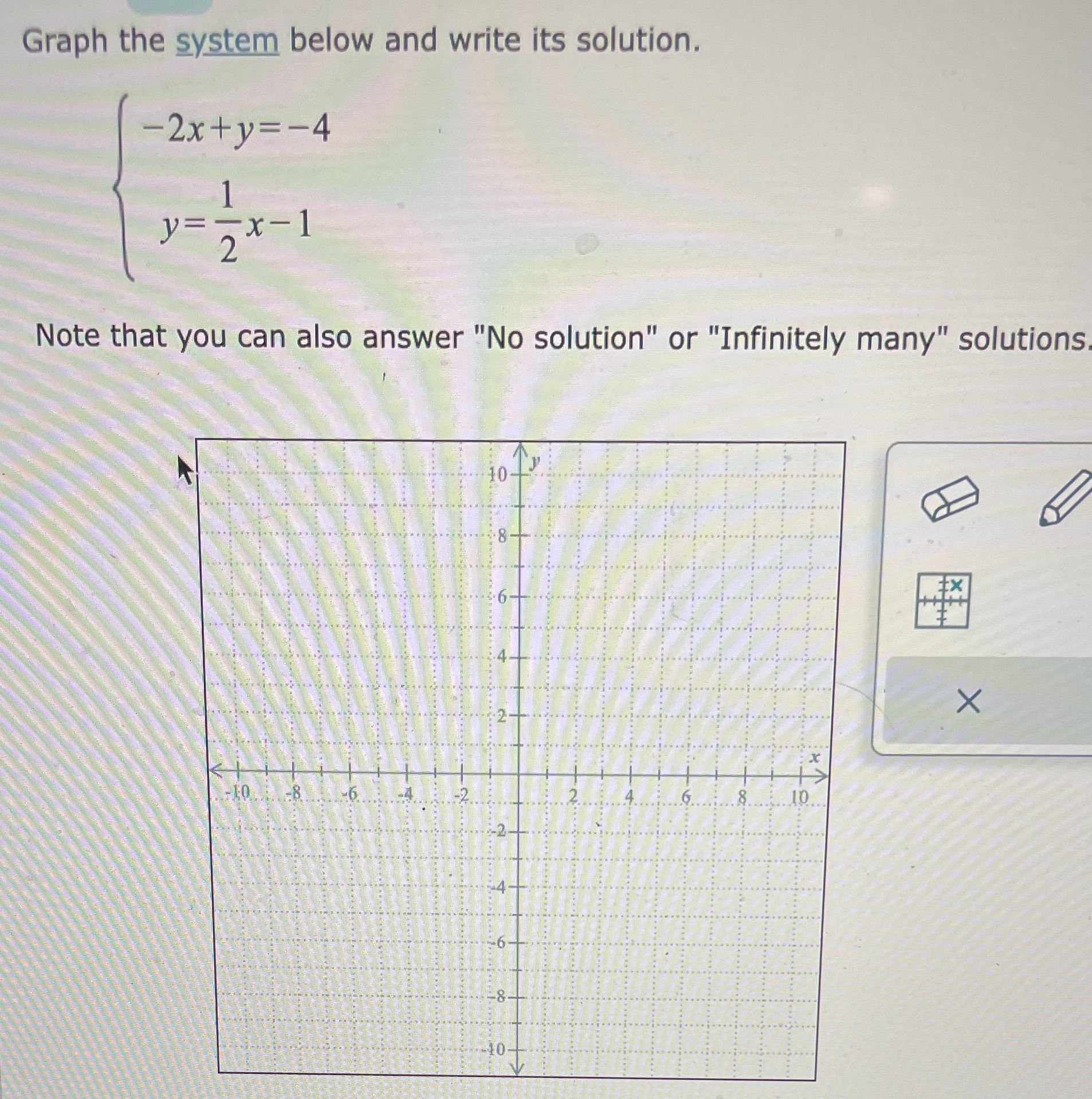 Graph the system below and write its solution.