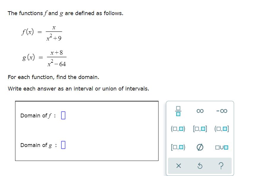 The functions f and g are defined as follows. f