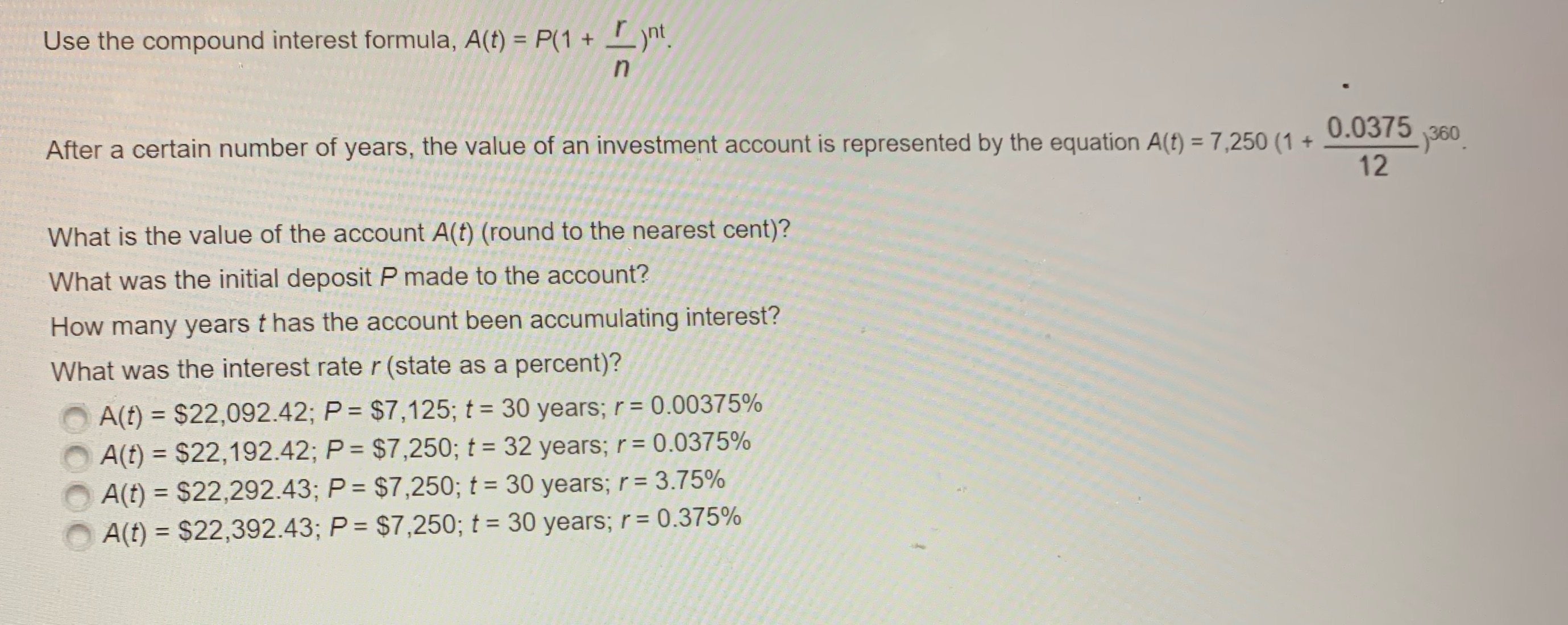 Help, Multiple choice Use the compound interest