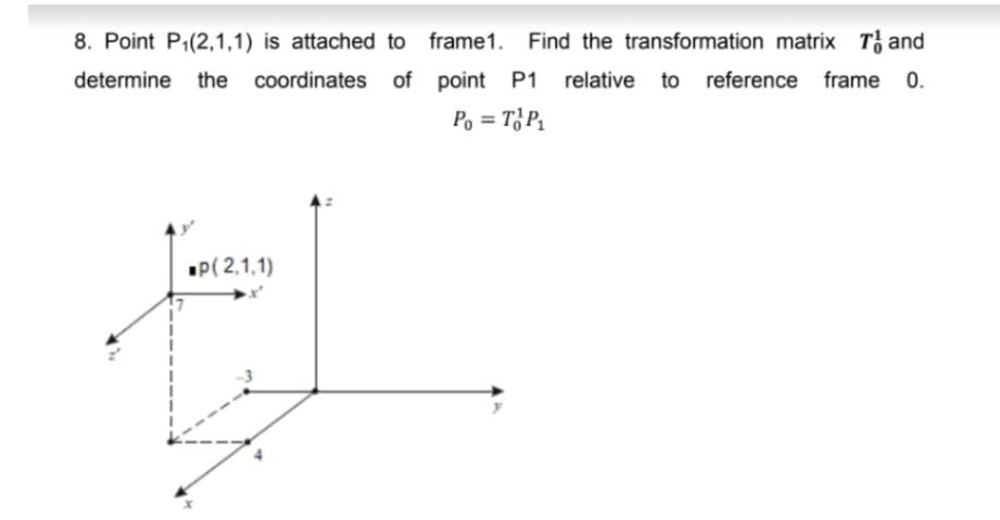8. Point P,(2,1,1) is attached to frame1. Find