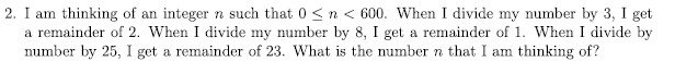 2. I am thinking of an integer n such that Cl 5