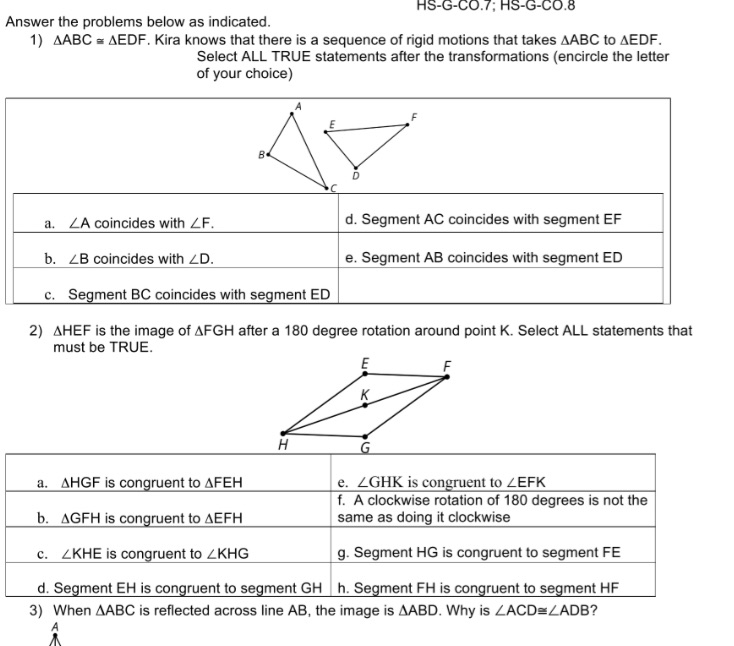 HS-G-CO.7; HS-G-CO.8 Answer the problems below as