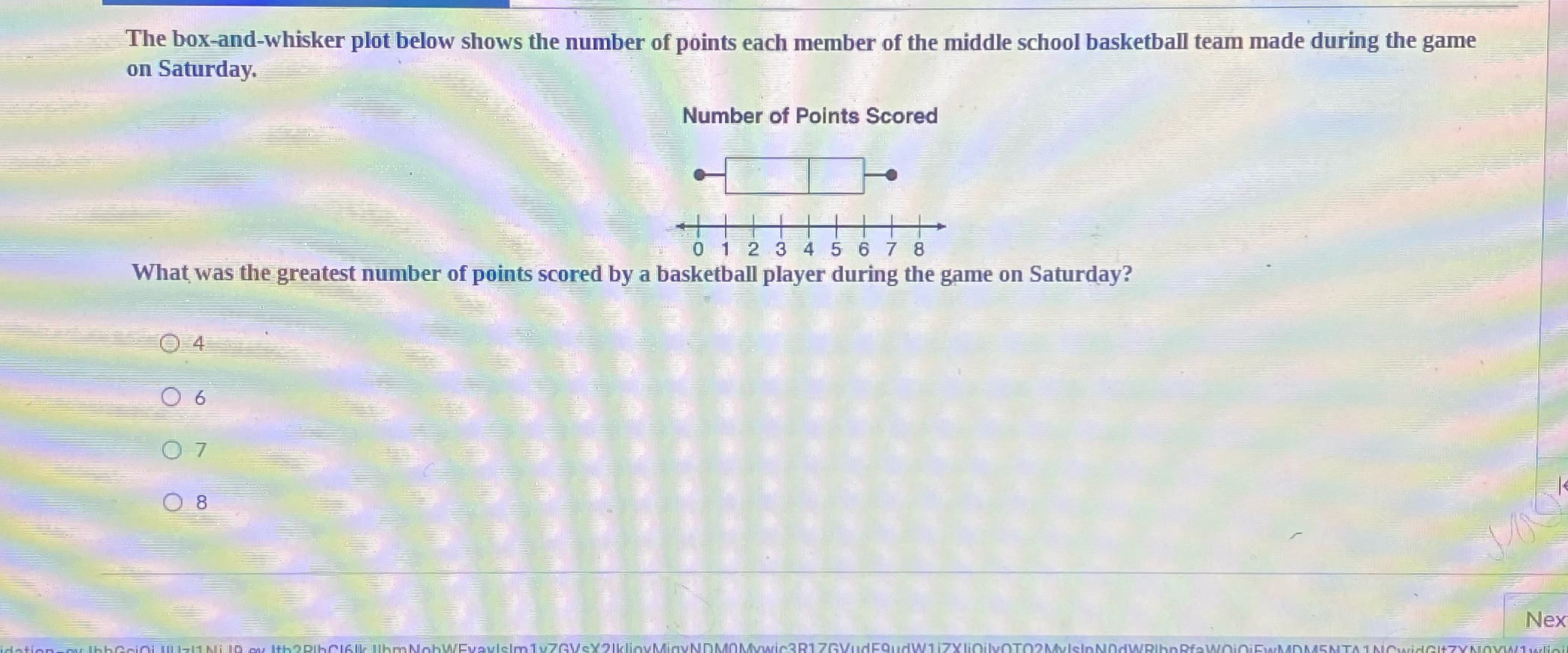 The box-and-whisker plot below shows the number