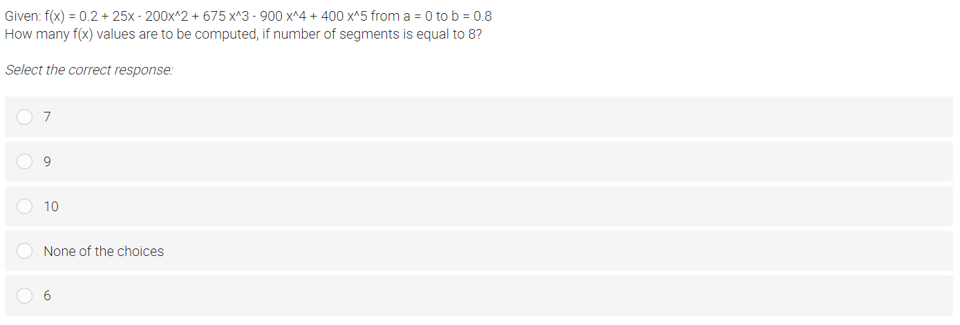 Given: f(x) = 0.2 + 25x - 200x^2 + 675 x^3 - 900