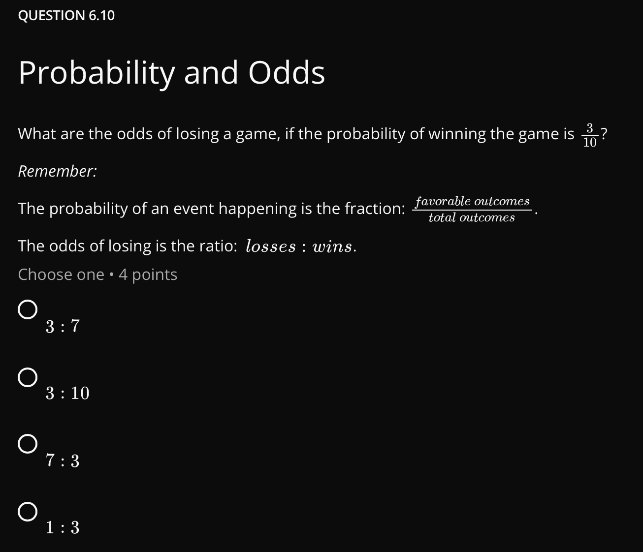QUESTION 6.10 Probability and Odds What are the