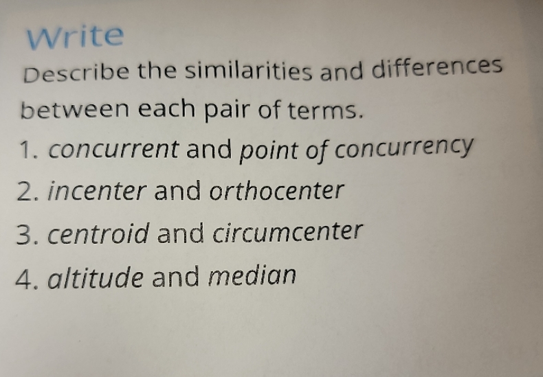 Write Describe the similarities and differences