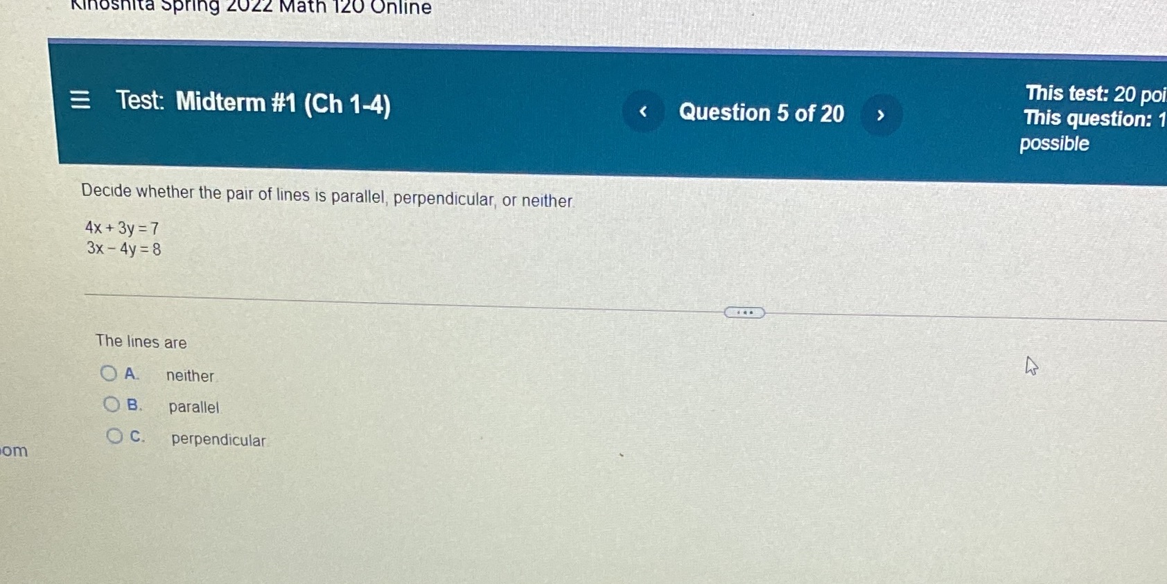 Kinoshita Spring 2022 Math 120 Online This test: