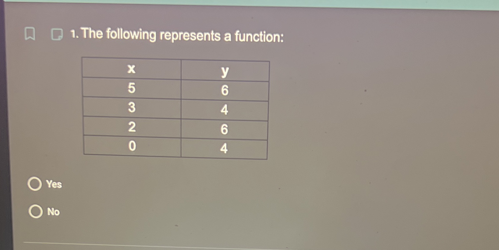 Q 1. The following represents a function: OK ON W