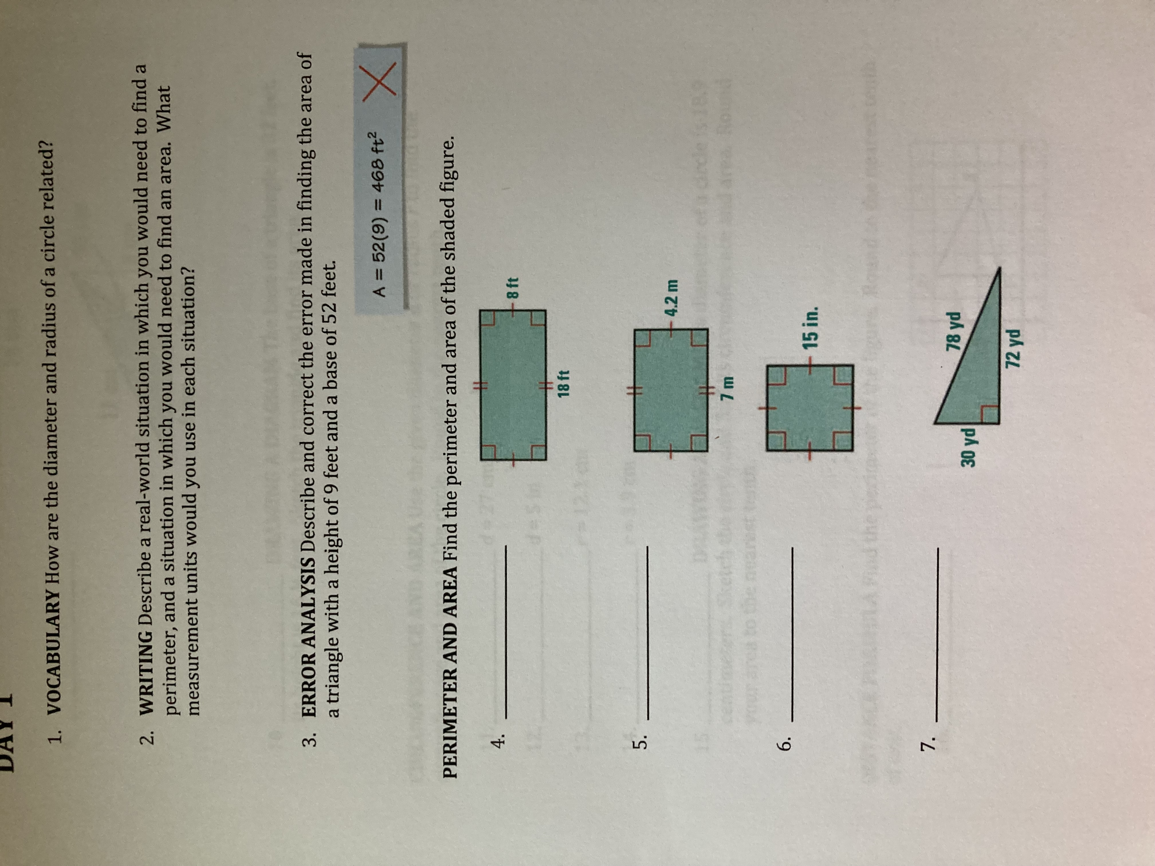 DAY 1 1. VOCABULARY How are the diameter and