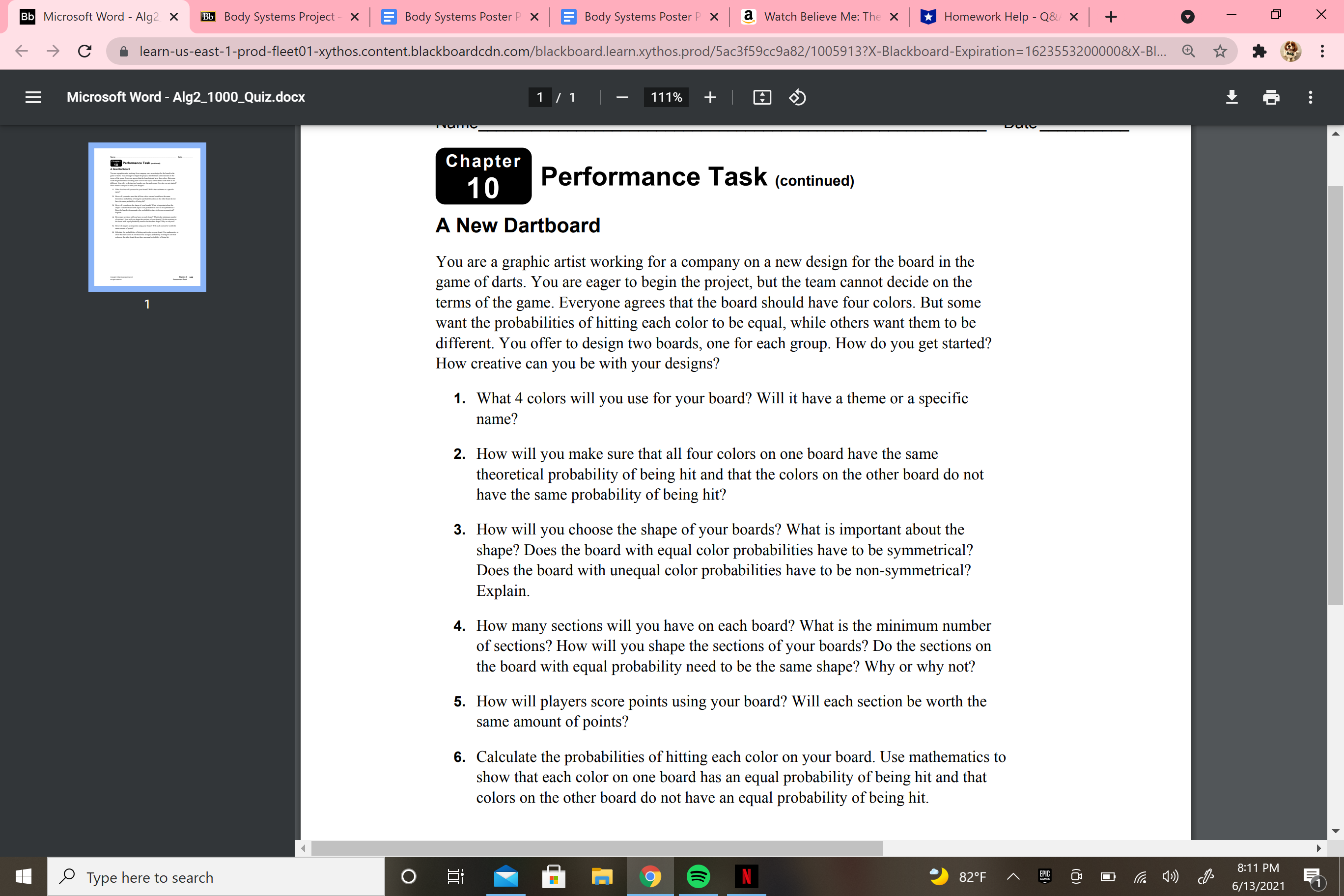 Create the dartboard and answer the questions.