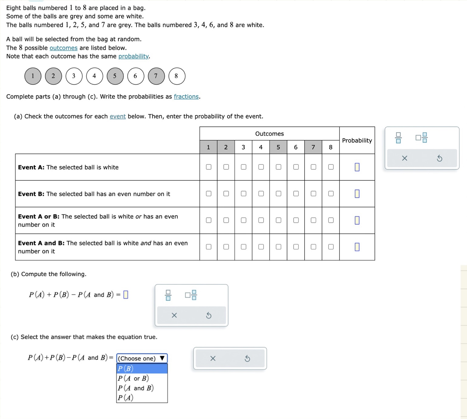 Eight balls numbered 1 to 8 are placed in a bag.